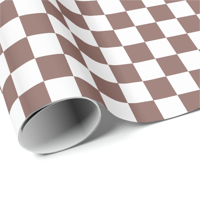 Papel De Presente Quadrados de Xadrez Marrom Conhaque e Branco (Ponta do rolo)