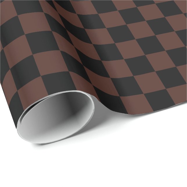 Papel De Presente Quadrados de Xadrez Marrom e Preto (Ponta do rolo)