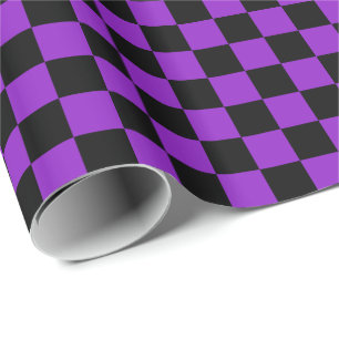Papel De Presente Quadrados de Xadrez Roxo e Preto
