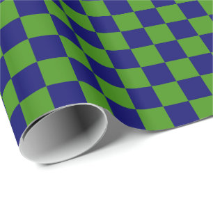 Papel De Presente Quadrados de Xadrez Verde e Azul-Marinho Escuro