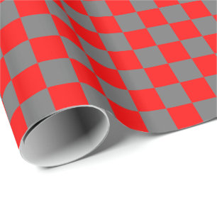 Papel De Presente Quadrados de Xadrez Vermelho e Cinza