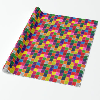 Papel De Presente Quadrados e Stripes Multicoloridos Girly