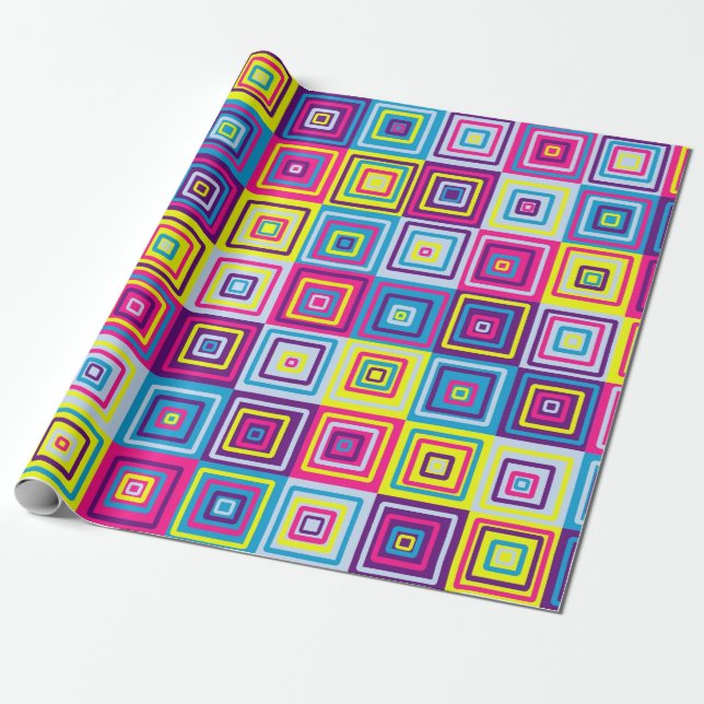 Papel De Presente Quadrados Geométricos Coloridos (Desenrolado)