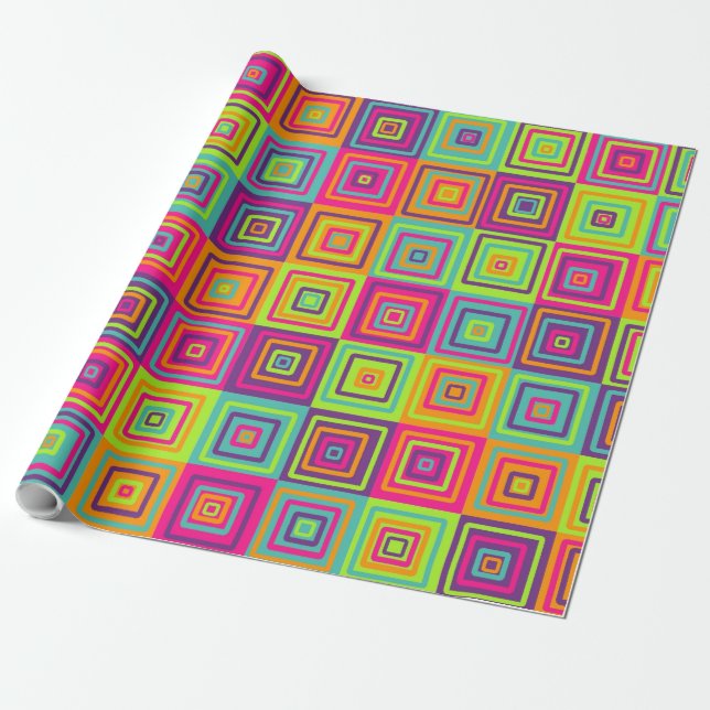 Papel De Presente Quadrados Geométricos Coloridos (Desenrolado)