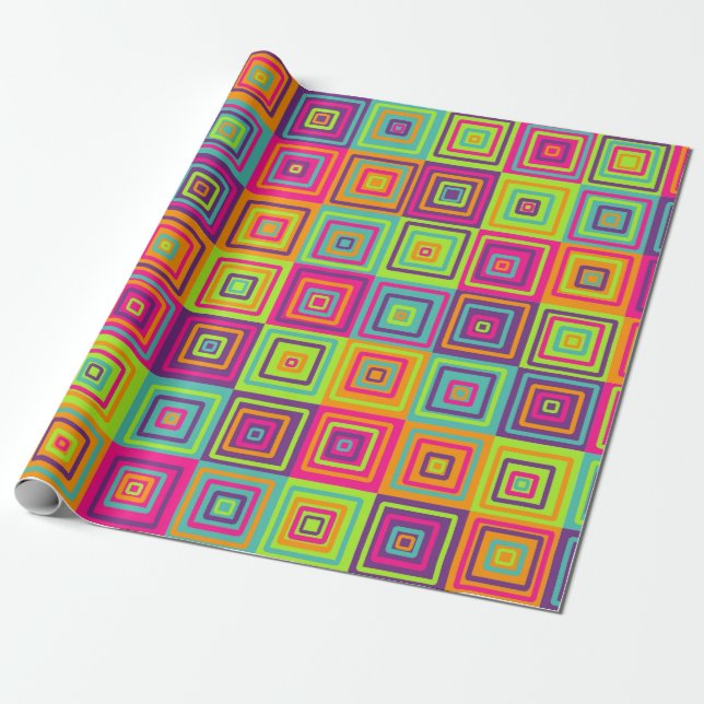 Papel De Presente Quadrados Geométricos Coloridos (Desenrolado)