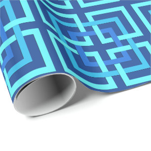 Papel De Presente Quadrados Geométricos Modernos, Cobalto e Azul-C