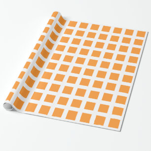 Papel De Presente Quadrados - Laranja Claro no Branco