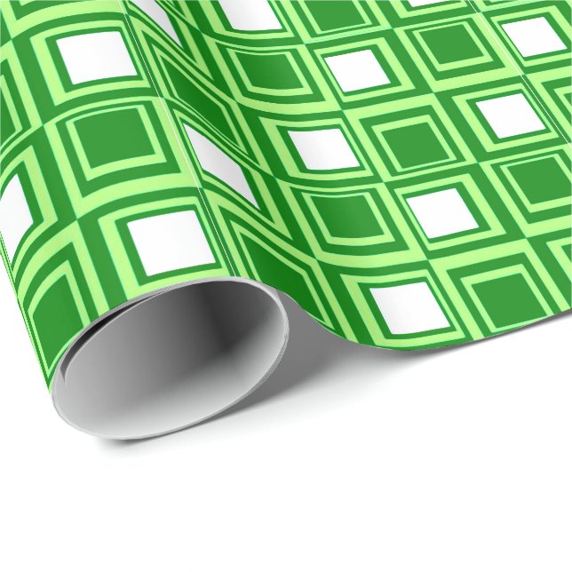 Papel De Presente Quadrados modernos, esmeraldas e verdes limões (Ponta do rolo)
