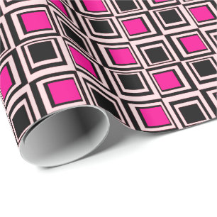 Papel De Presente Quadrados modernos, rosas claro, rosa-quente e pre