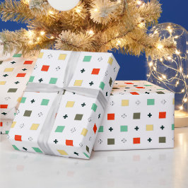 Papel De Presente Quadrados Orgânicos Retroativos: Padrões Festivos