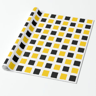 Papel De Presente Quadrados - Preto e âmbar em branco