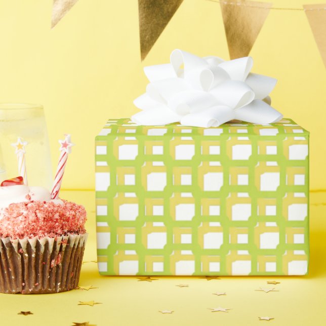 Papel De Presente Quadrados Tecido Verde Lima Amarelo (Festa de aniversário)