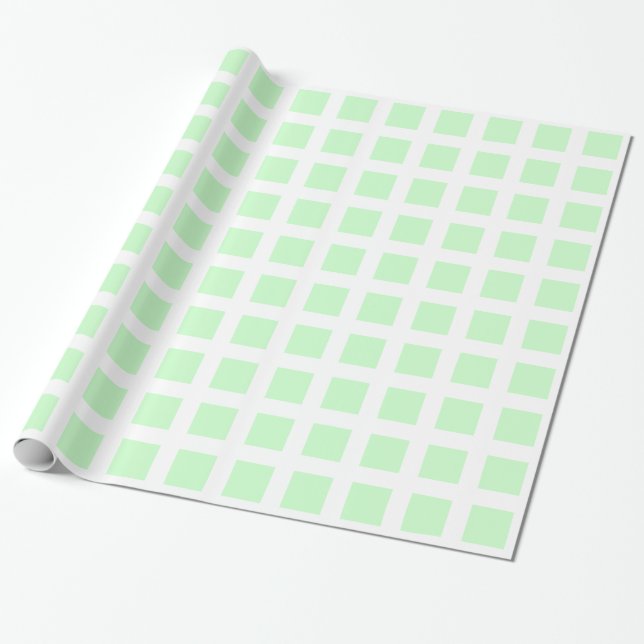 Papel De Presente Quadrados - Verde-Fantasma em Branco (Desenrolado)
