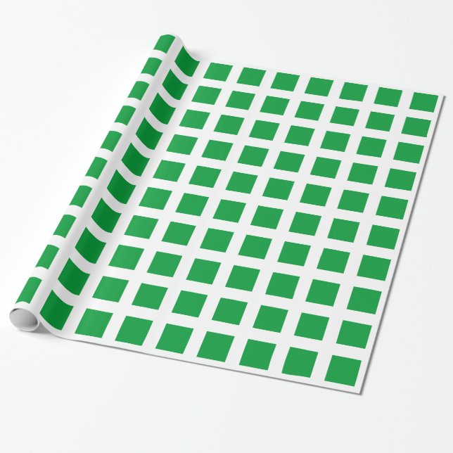 Papel De Presente Quadrados - Verde-Grama em Branco (Desenrolado)