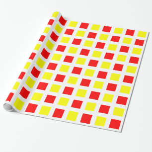 Papel De Presente Quadrados - Vermelho e Amarelo em Branco