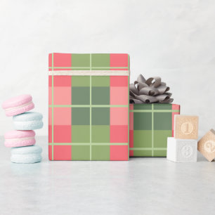 Papel De Presente Quadrados Vermelhos Rosa e Verde Sage