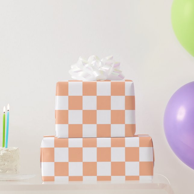 Papel De Presente Quadrados xadrez geométricos em rosa e branco retr (Presentes para festas)
