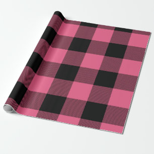 Papel De Presente Quadrados Xadrez Rosa e Preto Buffalo Plaid