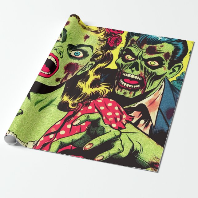 Papel De Presente Quadrinhos Retro de Casal Zumbi (Desenrolado)