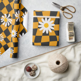 Papel De Presente Quadro de controlo do Groovy Daisy Floral, Y2K 90s