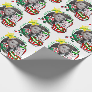 Papel De Presente Quadro de Foto Natal Unicórnio Cupcake