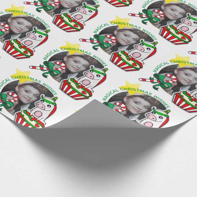 Papel De Presente Quadro de Foto Natal Unicórnio Cupcake (Ponta)