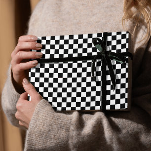 Papel De Presente Quadro de Verificação Branco e Preto