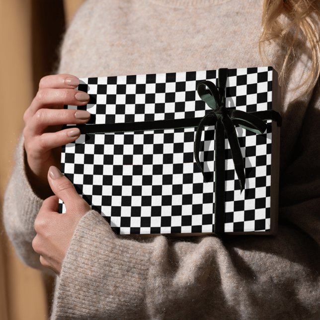 Papel De Presente Quadro de Verificação Branco e Preto (Checkerboard White & Black Wrapping Paper
)