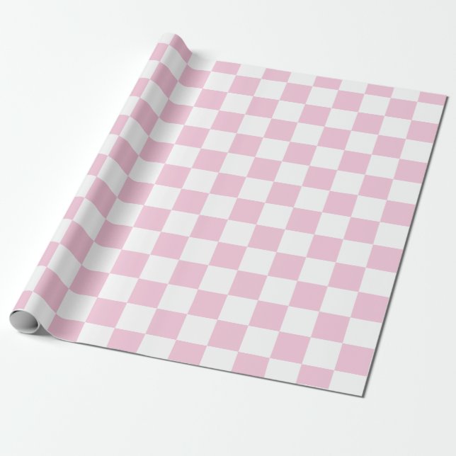Papel De Presente Quadro de verificação branco e rosa elegante (Desenrolado)