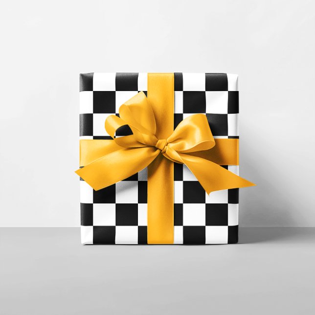 Papel De Presente Quadro de Verificação Preto e Branco (Black and White Checkerboard Wrapping Paper)
