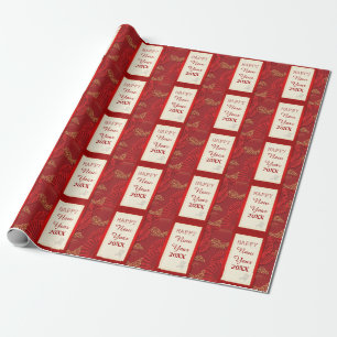 Papel De Presente Quadro vermelho do ouro do ano novo chinês
