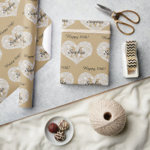 Papel De Presente Qualquer Aniversário, Coração de Diamante, Monogra