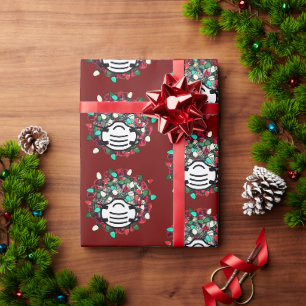 Papel De Presente Quarentena Natal Lit Covid Pathogen + Mask Red
