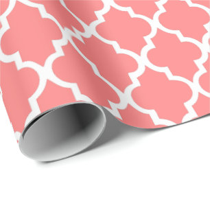 Papel De Presente Quatrefoil cor-de-rosa coral telha o teste padrão