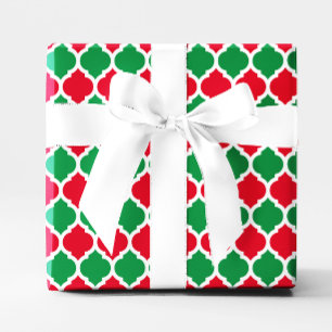 Papel De Presente Quatrefoil de Natal Vermelho e Verde