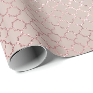 Papel De Presente Quatrefoil Glam Rosa Rosa Dourada Blush Bridal Bri