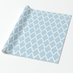 Papel De Presente Quatrefoil marroquino Pó Azul Branco XL #4