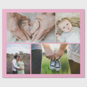 Papel De Presente Quatro Fotos Tema Bebê Rosa Personalizado Imagens