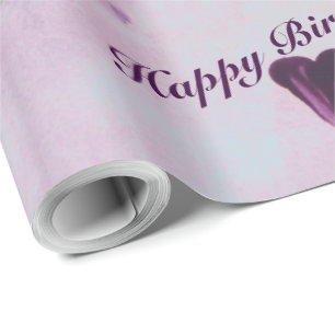 Papel De Presente Quebra-Cabeça De Aquarela Roxa Flor Com Corações