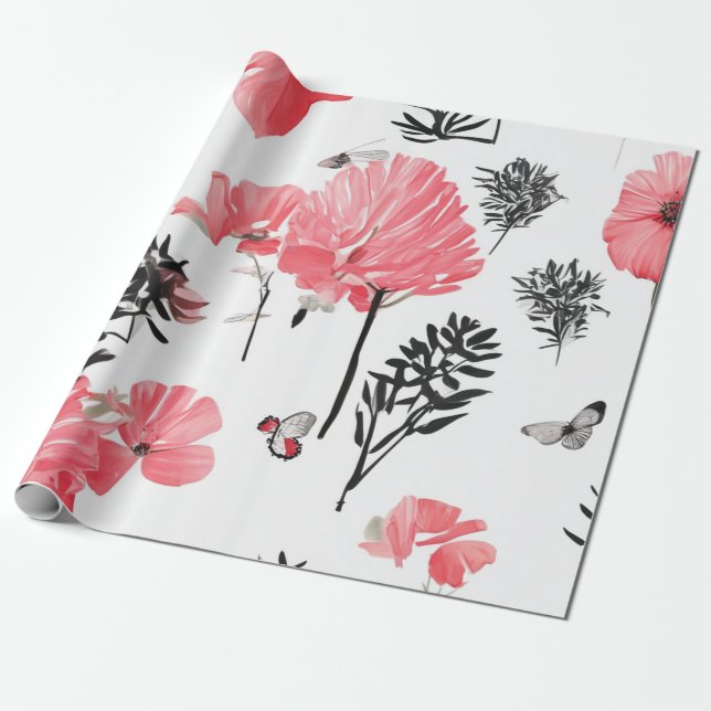 Papel De Presente Quebra de Aquarela de Colagem Floral (Desenrolado)