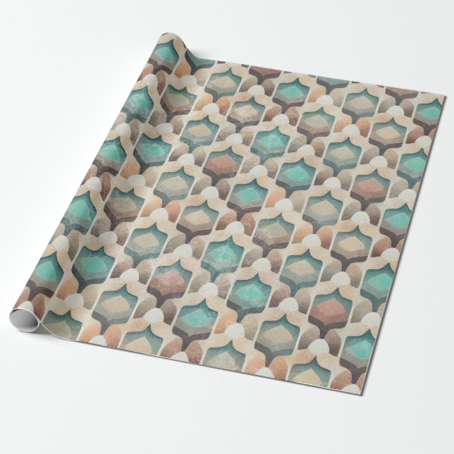 Papel De Presente Quebra de Padrão Geométrico de Turquesa Geométrica (Desenrolado)