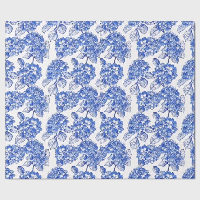 Papel De Presente Quebra de Presente de Coleção de Hydrangeas Azul (Barra)