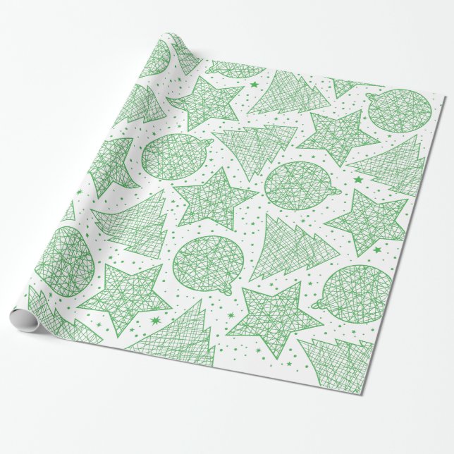 Papel De Presente Quebra de presente de padrão de Natal verde e bran (Desenrolado)