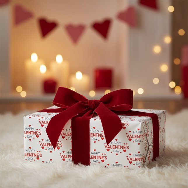 Papel De Presente Quebra de Presente do Coração do feliz dia de os n (Happy Valentine's Day Heart Gift Wrap)