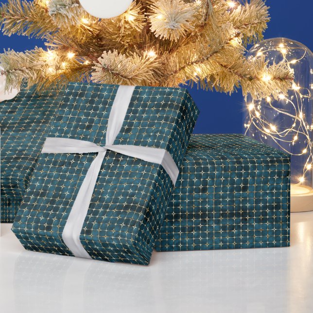 Papel De Presente Quebra de Presente Dourada e Teal Luxurioso (Feriados)