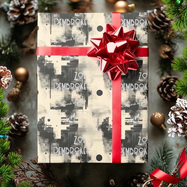 Papel De Presente Quebra de Presente Elegante Monocromática e Silver (Criador carregado)