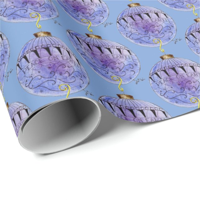 Papel De Presente Quebra de presente - Ornamento de árvore azul (Ponta do rolo)