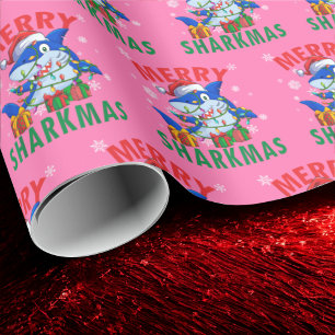 Papel De Presente Quebra de Presente Rosa do Tubarão papai noel   Wr