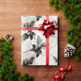 Papel De Presente Quebra-Presente Floral Branca e Preta Elegante