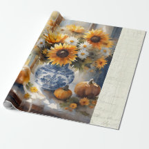 Queda Abóbora Pumpkin Girassol Flor Azul Branco